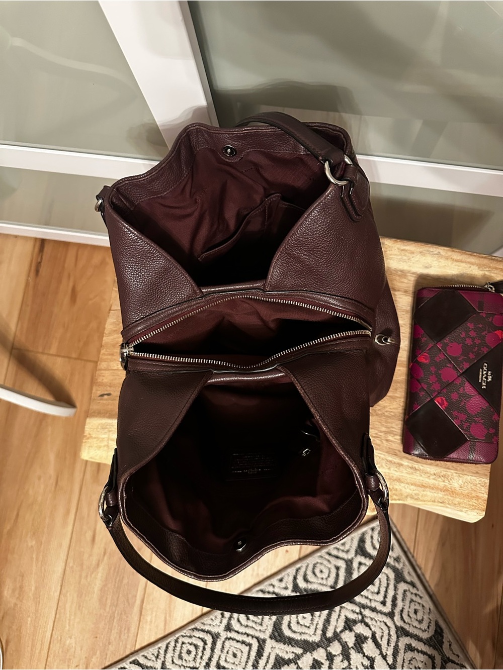 Coach Patchwork Leather Shoulder Bag and Wallet in Burgundy and Dark Brown - Picture 5 of 11